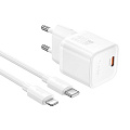 Сетевое зарядное устройство, 1 PD 20W  (N64), HOCO, Type-C to Lightning, белый