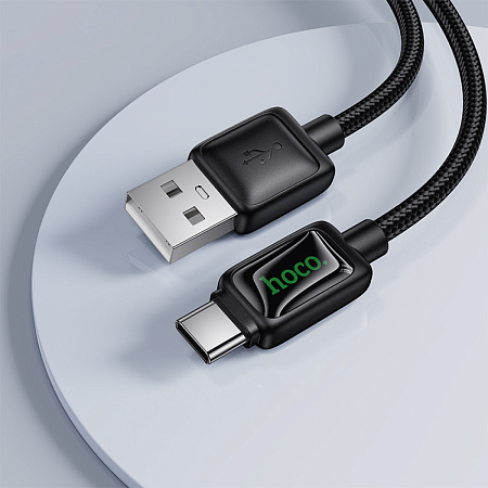 USB Кабель Type-C, HOCO, U146, 1.2 метра, с дисплеем, цвет черный, ток до 3А