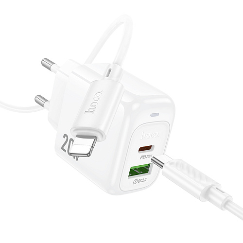 Сетевое зарядное устройство, 1 PD 20W + 1 USB 3.0 QC (CS54A), HOCO, Type-C to Lightning, белый
