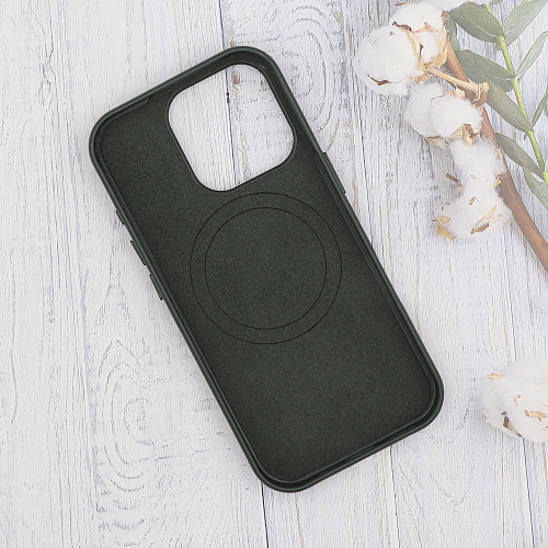 Чехол-накладка для iPhone 16 Pro, экокожа, магнитный (MagSafe), без лого, X-CASE, темно-зеленый