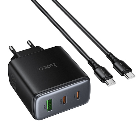 Сетевое зарядное устройство, 2 PD 65W + 1 USB 3.0 QC (C160A), HOCO, Type-C to Type-C, цвет черный