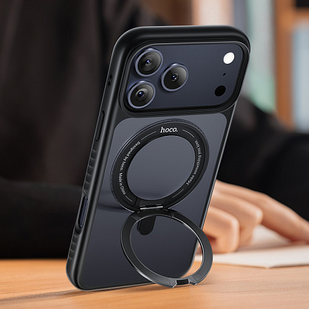 Чехол для iPhone 17 Pro, TPU + PC board, Магнитный (MagSafe), с подставкой, AS1, HOCO, черный