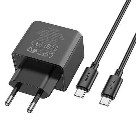 Сетевое зарядное устройство, 1 PD 20W + 1 USB 3.0 QC (CS14A), HOCO, Type-C to Type-C, черный