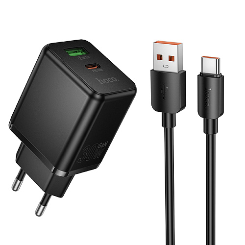 Сетевое зарядное устройство, 1 PD 30W + 1 USB 3.0 QC (C157A), HOCO, Type-C, черный