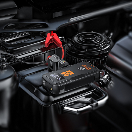 Универсальный Доп. Аккумулятор 8000mAh, QS2, HOCO,12V(запуск двигателя авто)+2USB (5V/2A)+компрессор+фонарик, черный