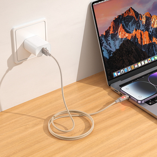 USB дата кабель Lightning, HOCO, U144, 1.2 метра, цвет золотистый