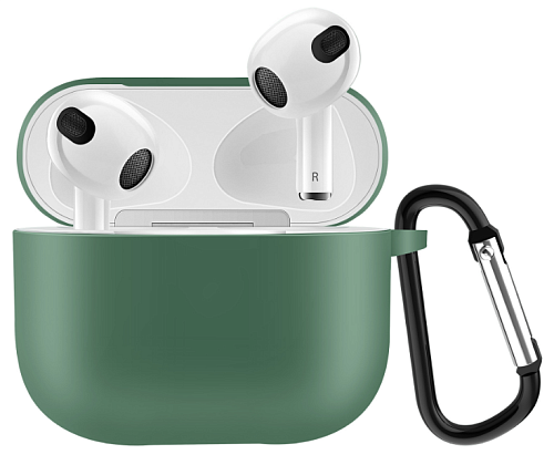 Чехол силиконовый для Airpods 3 case, X-CASE, зеленый лес, с карабином (Pine Needle green)