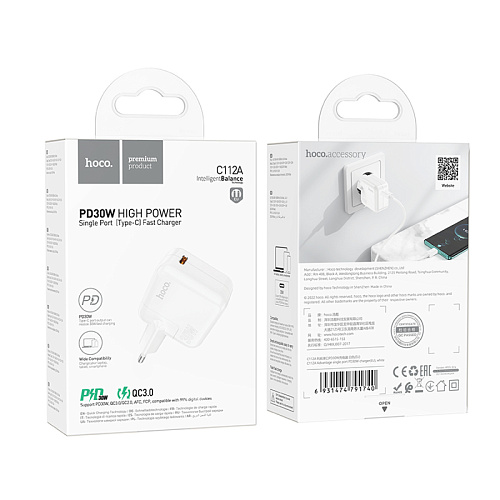 Сетевое зарядное устройство, 1 PD 35W (C112A), HOCO, белый