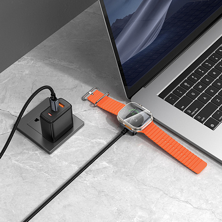 Беспроводное зарядное устройство, CW66 iWatch, Type-C, HOCO, с кабелем Type-C, черный