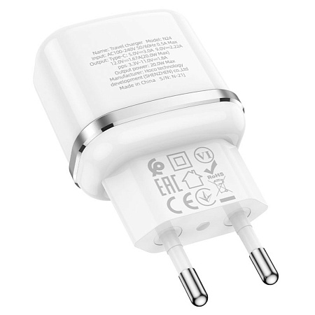 Сетевое зарядное устройство, 1 PD 20W + 1 USB 3.0 QC (N24), HOCO, белый