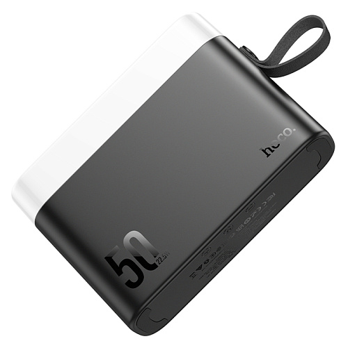 Универсальный Доп. Аккумулятор 50000mAh, J94A, HOCO, выход: 2 USB (22.5W)+1 PD (20W), с фонариком и дисплеем,  черный