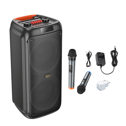 Колонка HA7, +2 беспроводных микрофона, Leader wireless dual-mic outdoor BT speaker, HOCO, черная