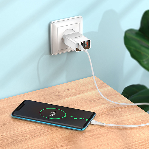 Сетевое зарядное устройство, 1 PD 20W + 1 USB 3.0 QC (C100A), HOCO, Type-C to Type-C, белый