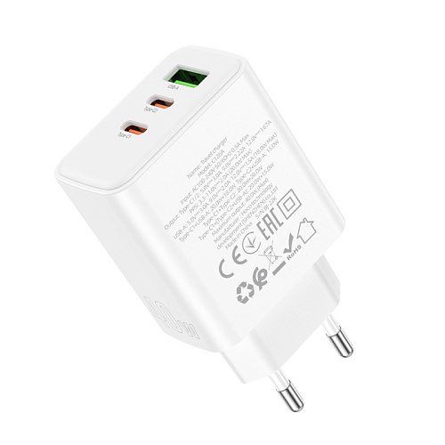 Сетевое зарядное устройство, 2 PD 40W + 1 USB 3.0 QC (C126A), HOCO, белый