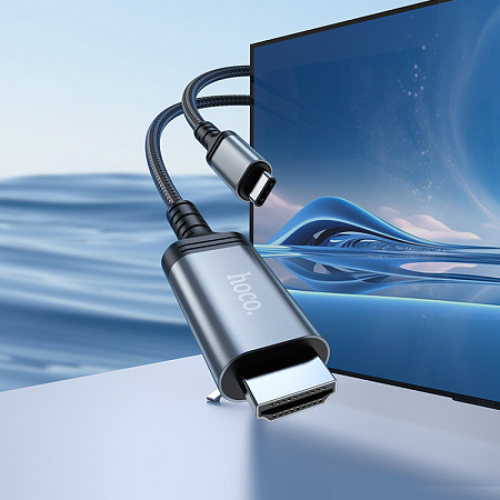 HDMI кабель на Type-C, UA43, HOCO, 1.8 метра, металлический серый