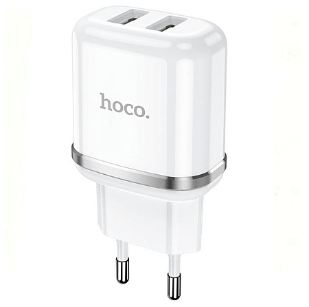 Сетевое зарядное устройство, 2 USB 2.4A 12W (N4), HOCO, Lightning, Умная зарядка, белый