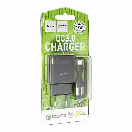 Сетевое зарядное устройство, 1 USB 3.0A (C72Q), HOCO, Type-C, черный