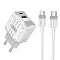 Сетевое зарядное устройство, 1 PD 20W + 1 USB 3.0 QC (C135A), HOCO, Type-C to Type-C, белый