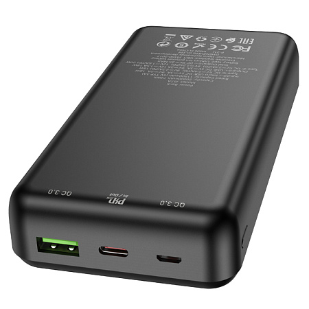 Универсальный Доп. Аккумулятор 20000mAh, J87A, HOCO, выход 1 USB (18W), 1 PD (20W), вход Micro/Type-C, черный