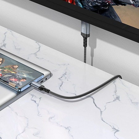 HDMI кабель на Type-C, UA43, HOCO, 1.8 метра, металлический серый