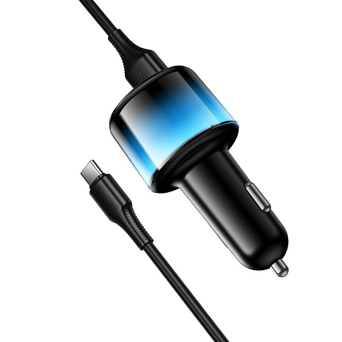 Автомобильное зарядное устройство, 2 USB QC3.0 12W, 2 PD 12W (Z69), HOCO, кабель Type-C, черный с синим