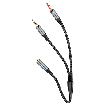AUX переходник с 1 Jack на 2 (3,5 мм), (1 мама на 2 папы) UPA21, HOCO, черный