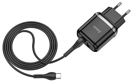 Сетевое зарядное устройство, 2 USB 2.4A 12W (N4), HOCO, Lightning, Умная зарядка, черный