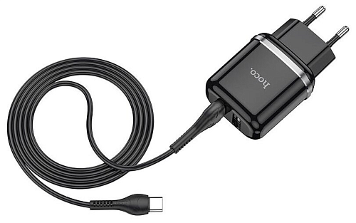 Сетевое зарядное устройство, 2 USB 2.4A 12W (N4), HOCO, Lightning, Умная зарядка, черный