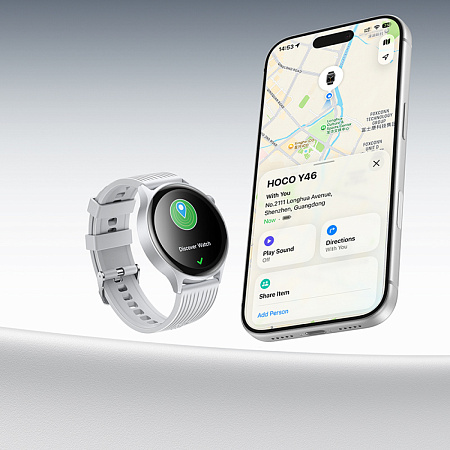 Умные часы Y46 Smart watch Hoco с поддержкой звонков, поддержка функции поиска (Find My) на телефонах Apple, серебро