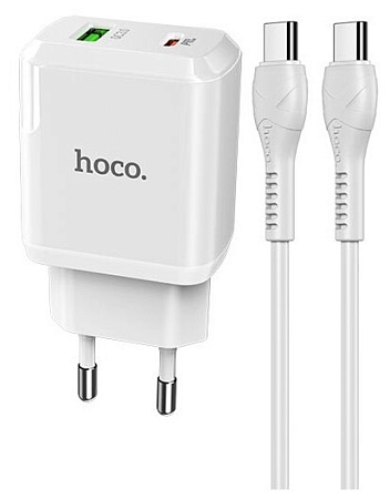 Сетевое зарядное устройство, 1 PD 20W + 1 USB 3.0 QC (N5), HOCO, Type-C to Type-C, белый