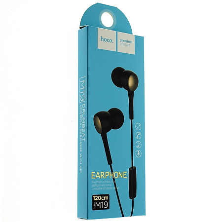 Проводные наушники M19 Drumbeat Universal, HOCO, вакуумные с микрофоном, черные