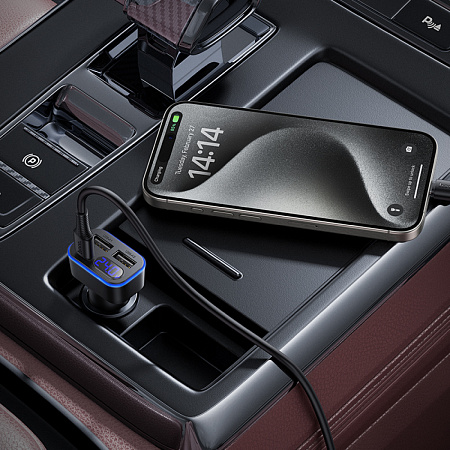 Автомобильное зарядное устройство, 2 USB QC3.0 12W, 1 PD 30W (Z63A), HOCO, кабель Type-C to Type-C, черный