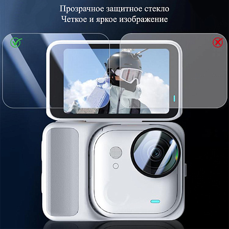 Защитное стекло 2 в 1 для экрана и объектива экшн камеры DJI Osmo 360, PULUZ