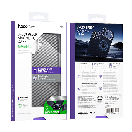 Чехол для iPhone 17, карбон, Магнитный (MagSafe), AS13, HOCO, черный