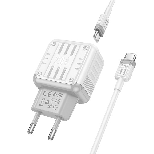 Сетевое зарядное устройство, 1 PD 20W + 1 USB 3.0 QC (C135A), HOCO, Type-C to Type-C, белый