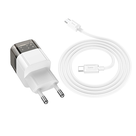 Сетевое зарядное устройство, 1 PD 20W (C125A), HOCO, Type-C to Type-C, прозрачный с черным