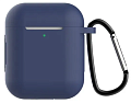 Чехол силиконовый для Airpods 1/Airpods 2 case, X-CASE, темно-синий с карабином (Dark Blue)