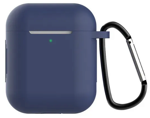 Чехол силиконовый для Airpods 1/Airpods 2 case, X-CASE, темно-синий с карабином (Dark Blue)