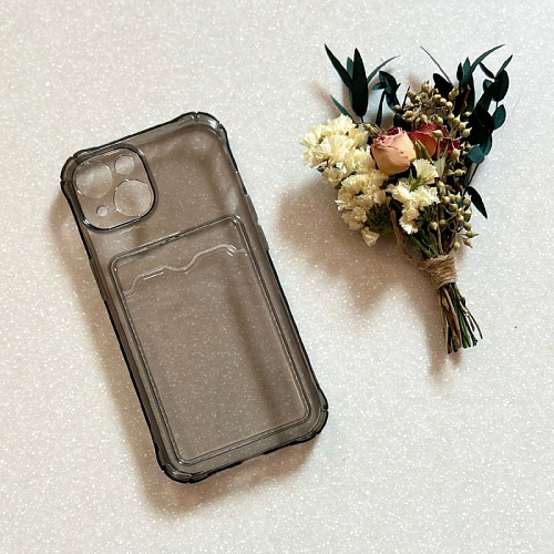 Чехол силиконовый для iPhone 15 (6.1), с карманом для карты, с защитой камеры, X-CASE, затемненный