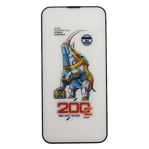 Защитное стекло на iPhone 13/13 Pro/14/16e (6.1), носорог, с сеточкой для динамика, черное, X-CASE