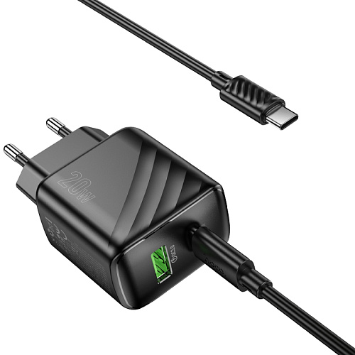 Сетевое зарядное устройство, 1 PD 20W + 1 USB 3.0 QC (CS25A), HOCO, Type-C to Type-C, черный