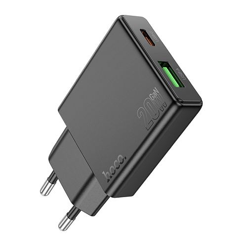 Сетевое зарядное устройство, 1 PD 20W + 1 USB 3.0 QC (N38), HOCO, черный