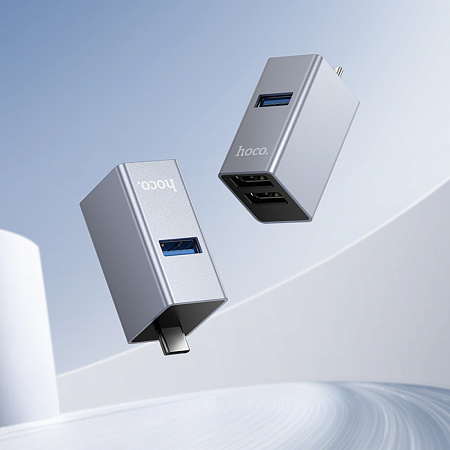 USB Хаб (HB54A) c 1 Type-C на 1 USB 3.0 + 2 USB 2.0, HOCO, без провода, серый
