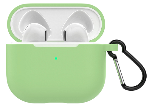 Чехол силиконовый для Airpods 3 case, X-CASE, зеленый с карабином
