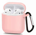 Чехол силиконовый для Airpods 1/Airpods 2 case, X-CASE, розовый с карабином