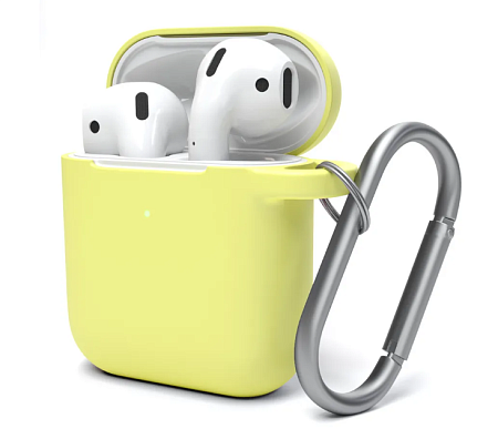 Чехол силиконовый для Airpods 1/Airpods 2 case, X-CASE, желтый с карабином