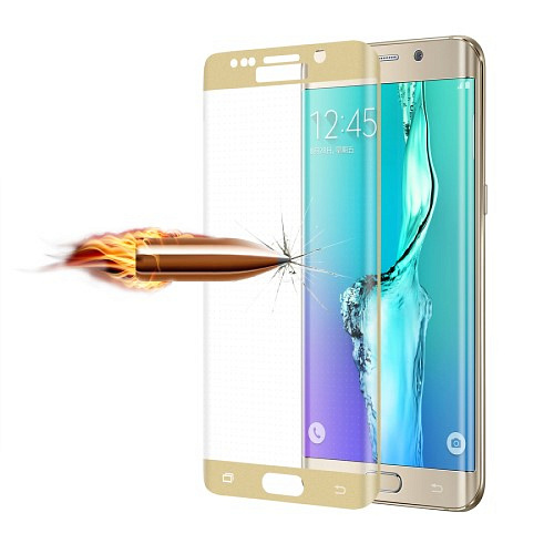 Защитное стекло на Samsung G928F, Galaxy S6 Edge Plus, с загибом, золотое, X-CASE
