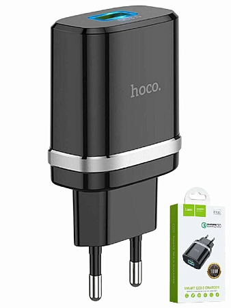 Сетевое зарядное устройство, 1 USB 3.0A (C12Q), HOCO, черный