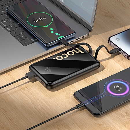 Универсальный Доп. Аккумулятор 10000mAh, Q37, HOCO, 1 USB (22.5W)+1 PD (20W)+Type-C+Lighting, черный