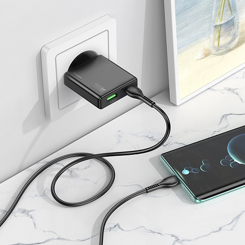 Сетевое зарядное устройство, 1 PD 20W + 1 USB 3.0 QC (N38), HOCO, Type-C to Type-C, черный